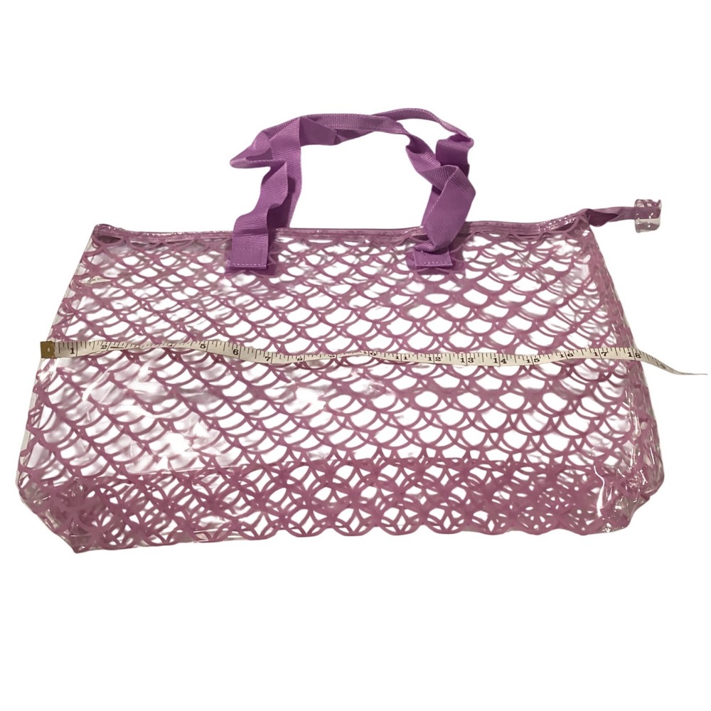 Purple Mesh Scallop Tote Bag Transparent Beach Shoulder Bag Zipper Closure Large